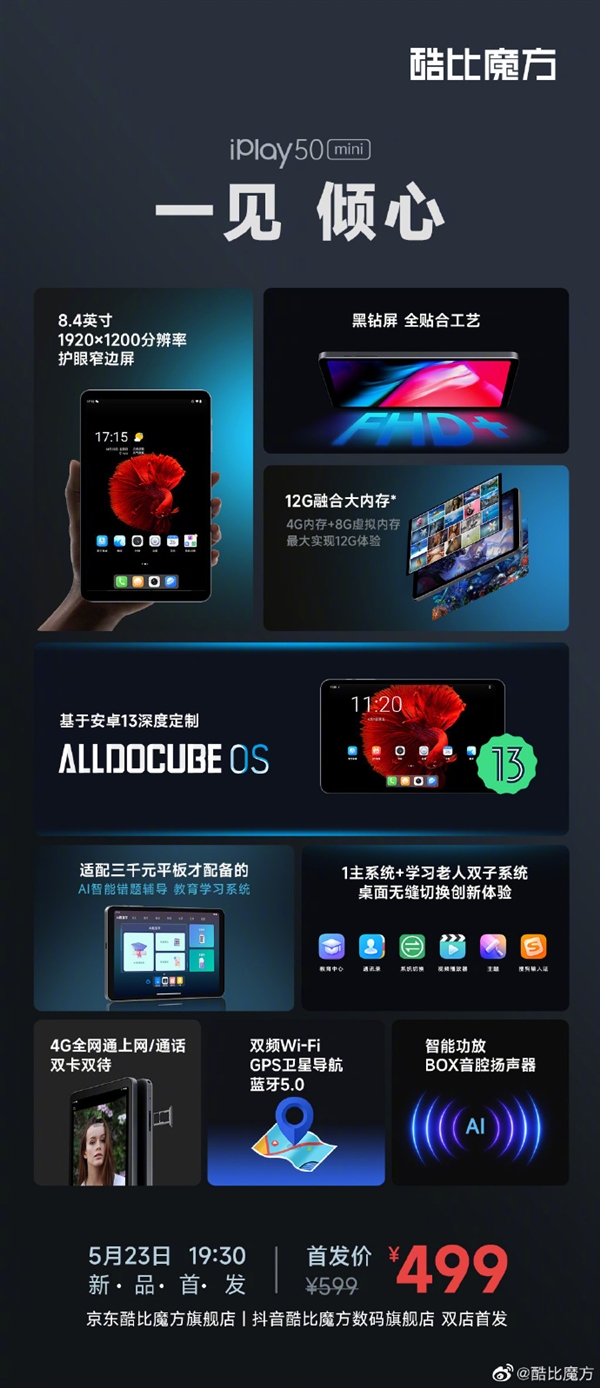 雙4G全網(wǎng)通！酷比魔方iPlay 50 mini平板發(fā)布：499元起 國(guó)產(chǎn)12nm U(圖6)